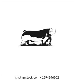 Vintage illustration with pig, dog and cat vector in black color. Animal logo template. Rural farm house and cattle icon design inspiration.