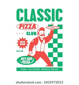 Ilustración vintage de diseño de camiseta vectorial de pizza, gráfico vectorial, póster tipográfico o camisetas ropa de calle y estilo urbano