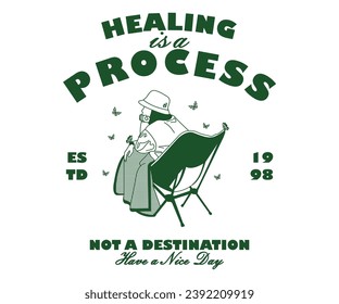 Vintage illustration of positive energy, healing time vector t shirt design, vector graphic, typographic poster or tshirts street wear and Urban style