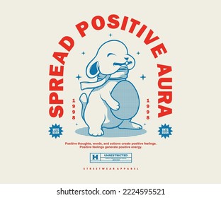 Ilustración vintage de aura positiva, diseño de camisetas vectoriales de conejo, gráfico vectorial, afiche tipográfico o camisetas de calle y estilo urbano