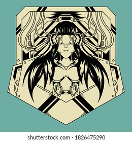 Vintage Illustration Prison Cyber theme with the woman trapped with the cable on the head Isolated Design Vector