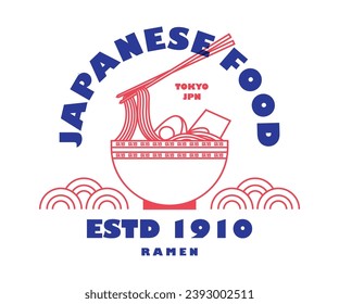 Vintage illustration of ramen, japan style vector t shirt design, vector graphic, typographic poster or tshirts street wear and Urban style