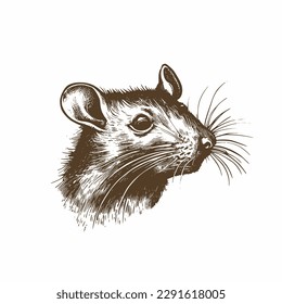 Vintage illustration of a rat head. an old-school drawing of mice. Aesthetic retro logo of a rodent isolated on white background. vector logo.