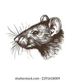 Vintage illustration of a rat head. an old-school drawing of mice. Aesthetic retro logo of a rodent isolated on white background. vector logo.