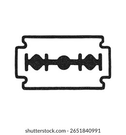 Vintage illustration of razor blade in black and white. Retro style ideal for barbershops, tattoos, graphic design, or conceptual symbolism.  