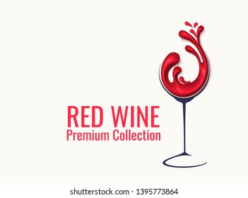 Vintage illustration of red wine splash in glass. Alcohol concept design for celebration banner, poster, flyer. Vector paper cut style illustration. Paper craft background. Abstract restaurant menu
