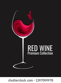 Vintage illustration of red wine splash in glass on black background. Alcohol concept design for celebration banner, poster, flyer. Vector paper cut illustration. Paper craft abstract restaurant menu