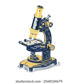 A vintage illustration of a research microscope