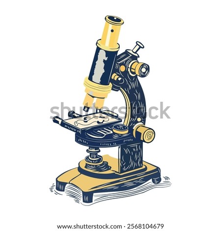 A vintage illustration of a research microscope