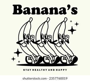 Ilustración vintage Retro Afiche caricaturista de banana Diseño gráfico para camisetas Uso de la calle y estilo urbano