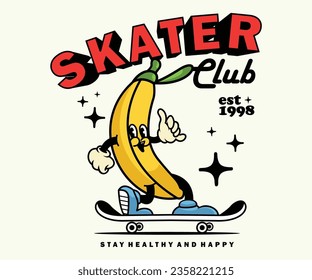 Vintage illustration Retro Poster cartoon character of banana Graphic Design for T shirt Street Wear and Urban Style