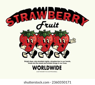  Vintage illustration Retro Poster cartoon character of strawberry Graphic Design for T shirt Street Wear and Urban Style