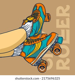 Vintage illustration of retro skate, quad roller, roller skate illustration vector isolated.