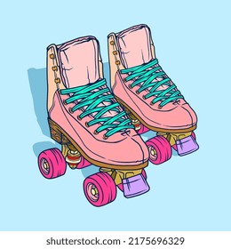 Vintage illustration of retro skate, quad roller, roller skate illustration vector isolated.