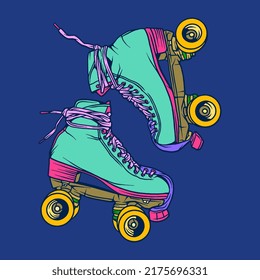 Vintage illustration of retro skate, quad roller, roller skate illustration vector isolated.