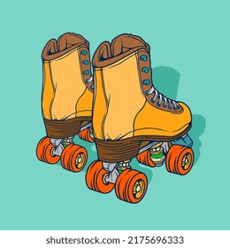 Vintage illustration of retro skate, quad roller, roller skate illustration vector isolated.