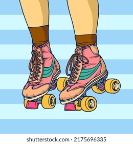 Vintage illustration of retro skate, quad roller, roller skate illustration vector isolated.