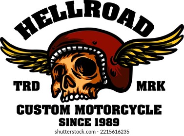 vintage illustration rider skull helmet, badge logo, motorcycle emblem for logo and Tshirt design