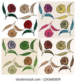 Vintage illustration from rose flower. Hand drawing of flower. Vector art illustration. Isolated image of black ink on white background. Vintage engraving.