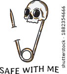 vintage illustration safety pin with the head of the skull stuck in