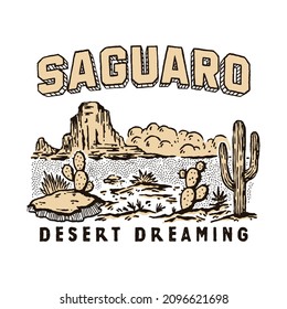 una vintage ilustración del parque nacional de saguaro