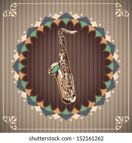 Vintage illustration with saxophone. Vector illustration.