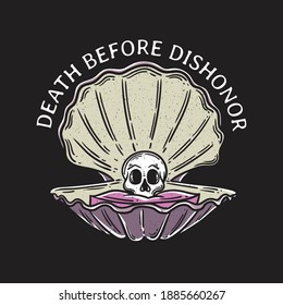 Vintage Illustration seashell with a skull inside. with black backgrpund