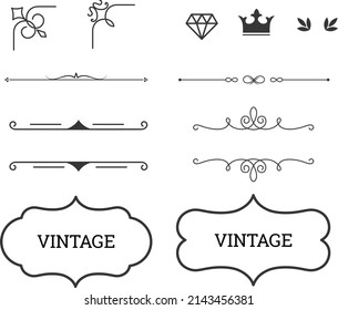 Vintage illustration set. Frame Vector drawing. Hand drawn style.