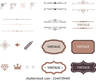 Vintage illustration set. Frame Vector drawing. Hand drawn style.