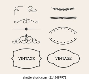 Vintage illustration set. Frame Vector drawing. Hand drawn style.
