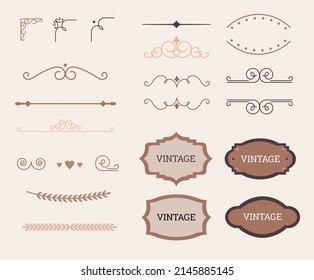 Vintage illustration set. Frame Vector drawing. Hand drawn style.