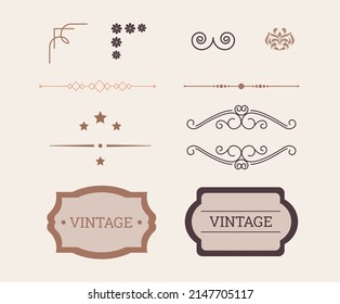 Vintage illustration set. Frame Vector drawing. Hand drawn style.