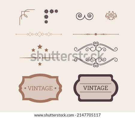Vintage illustration set. Frame Vector drawing. Hand drawn style.