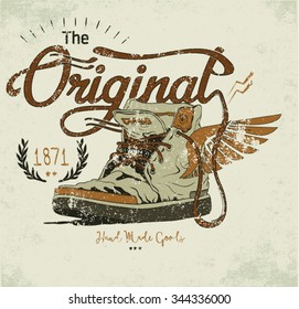 Vintage Illustration Shoes With Wings