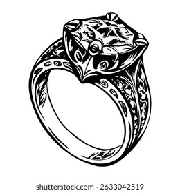 A vintage illustration showing a diamond ring 