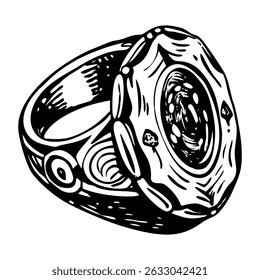A vintage illustration showing glowing opal ring