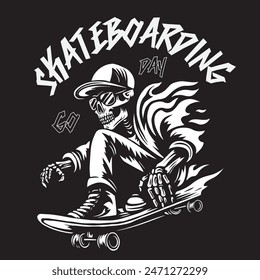 Vintage illustration of skate skull label for logo and clothing design needs