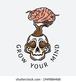 vintage illustration skull with a brain tree growing on it