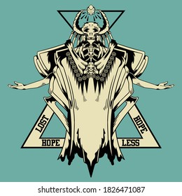 Vintage Illustration Skull Cool With Badge and Element Death Symbolic Apparel Isolated Design Vector