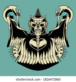 Vintage Illustration Skull Grim Reaper used Crown and Death Sword Isolated Design Vector