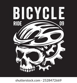 Vintage illustration of skull head wearing bicycle helmet for patch and logo needs