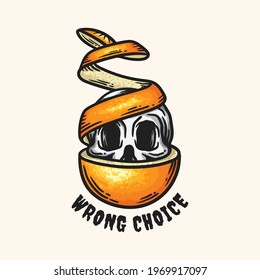 vintage illustration of a skull inside a peeled orange