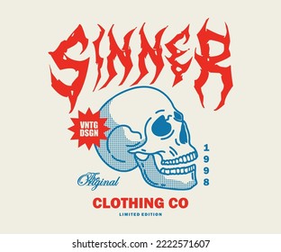 Vintage illustration of skull t shirt design, vector graphic, typographic poster or tshirts street wear and Urban style