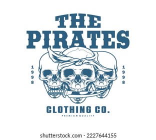 Vintage illustration of skull t shirt design, vector graphic, typographic poster or tshirts street wear and Urban style