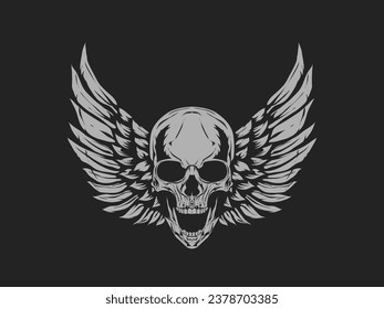 Vintage illustration of skull and wings 