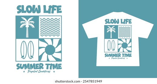 vintage illustration of summer beach. Can be used as Sticker, posters, prints. Retro cartoon style. Vector illustration