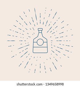 Vintage illustration with sun rays Alcohol bottle icon. Bar concept