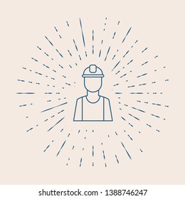 Vintage illustration with sun rays Builder line icon, build and repair, construction worker sign