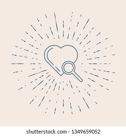 Vintage illustration with sun rays Cardiac diagnostics. Magnify icon