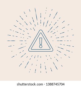 Vintage illustration with sun rays Caution warning sign with exclamation mark. Alert, danger, hazard, attention and error symbol. Triangle shape.